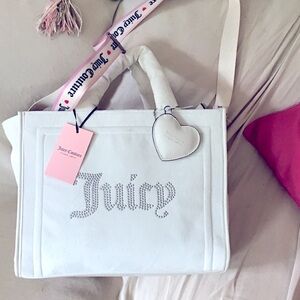 NWT Juicy Couture Angel Spender White Velvet Tote Bag with Heart Charm